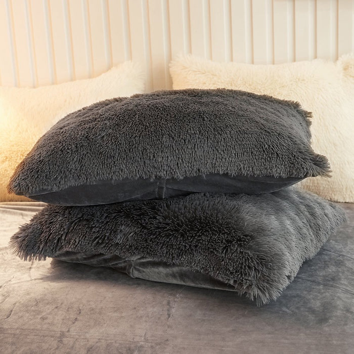 3 Piece Faux Fur Comforter Cover Set, Furry Plush Duvet Cover Set, Luxury Ultra Soft Velvet Fuzzy Fluffy Bedding Set, Shaggy Duvet Cover with 2 Pillow Shams, Zipper Closure, Queen Size, Dark Gray