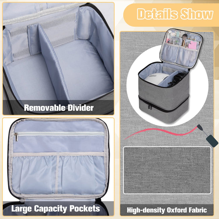 Nail Polish Organizer and Nail Dryer Case, Double-Layer Nail Polish Storage Holds 30 Bottles (15Ml/0.5 Fl.Oz) and 1 Led Nail Lamp, Travel Carrying Case for Nail Polish Kit Set (Grey)