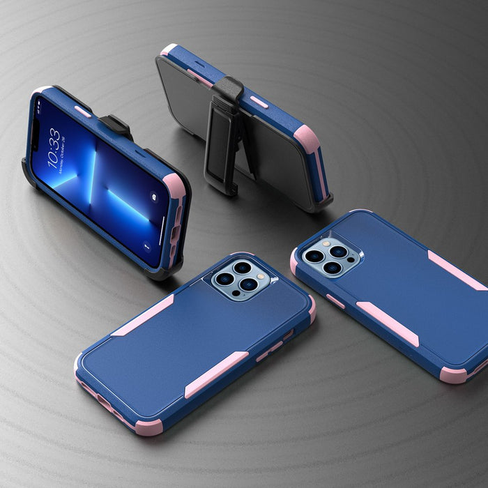 for Iphone 13 Pro Max/13 Pro/13/13 Mini Phone Case with Belt Clip Stand Shockproof Protective Case Hybrid Armor Cover, Navy Blue