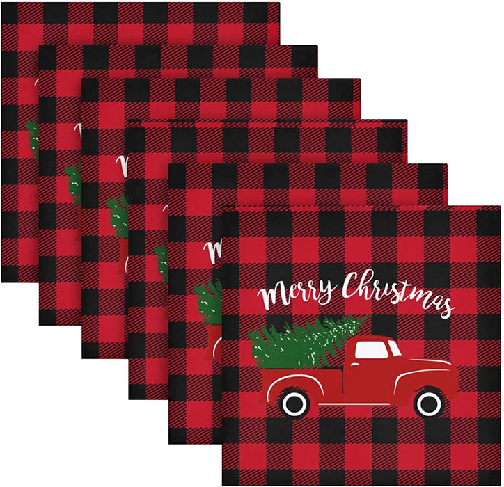 Wusikd Snowflakes Buffalo Plaid Cloth Napkins Set of 6 Winter Christmas Dinner Napkins Solid Washable Reusable Polyester Table Napkins Oversized 20"X20" with Hemmed Edges for Home Weeding Decoration