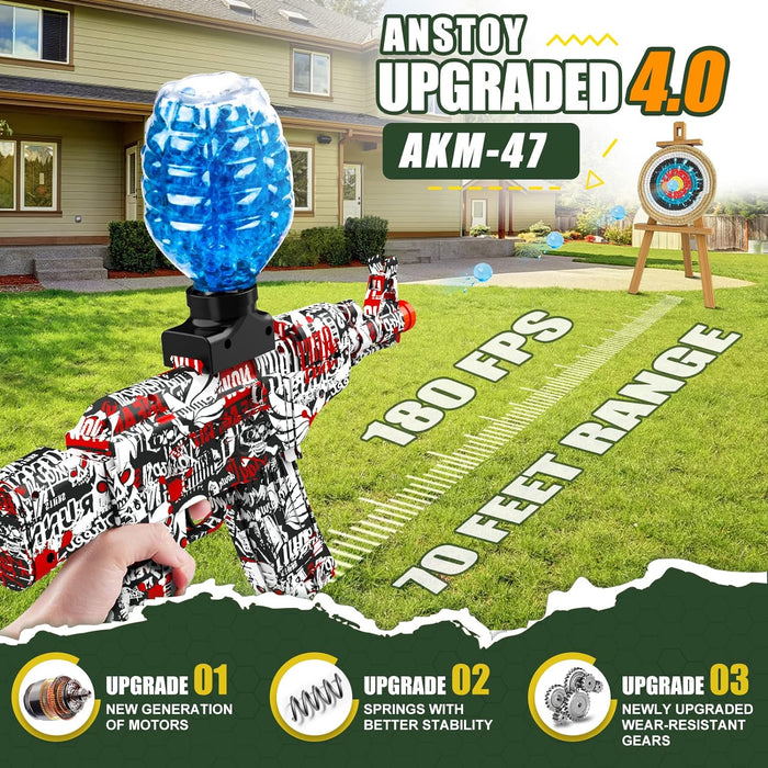 Electric with Gel Ball Blaster AEG AKM-47 Splatter Ball Blaster for Splat Gun Automatic Outdoor Activities-Boys and Girls Fighting Shooting Team Game (Red)