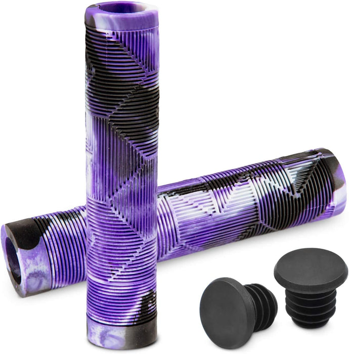 MTB BMX Scooter Grips - Handlebar Bicycle Grips for Flat Straight Bars like BMX, MTB, Scooter; Rubber Non-Slip Grip to Match Any Bike or Scooter