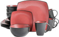 Gibson Soho Lounge 16-Piece Square Reactive Glaze Dinnerware Set, Red