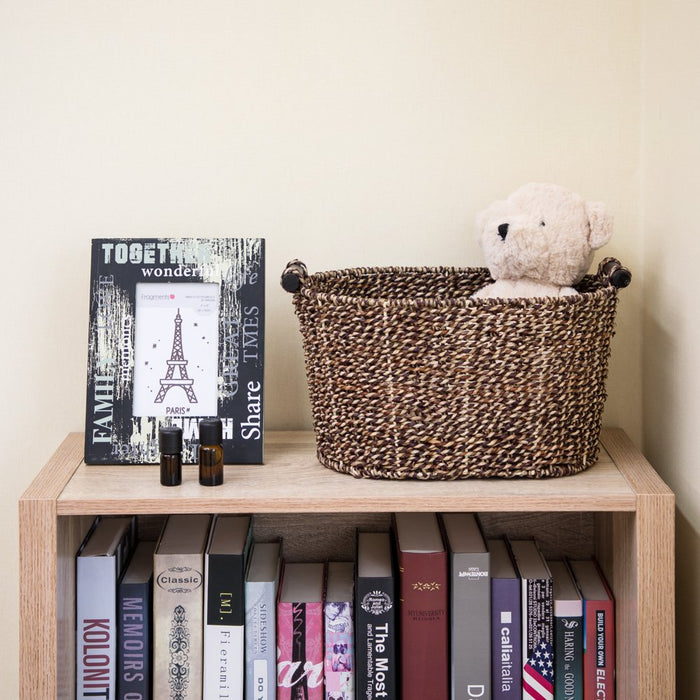 Mainstays Brown Oval 2-Hue Seagrass Storage Basket with Wooden Handles