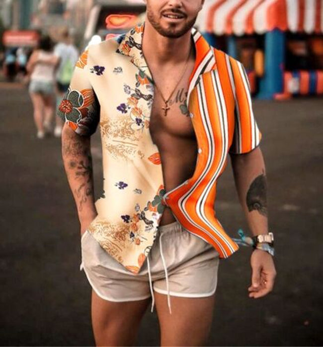 ⭐⭐Button up Shirt Men Baroque Fashion Hawaiian Short Sleeve T Casual Party Dress