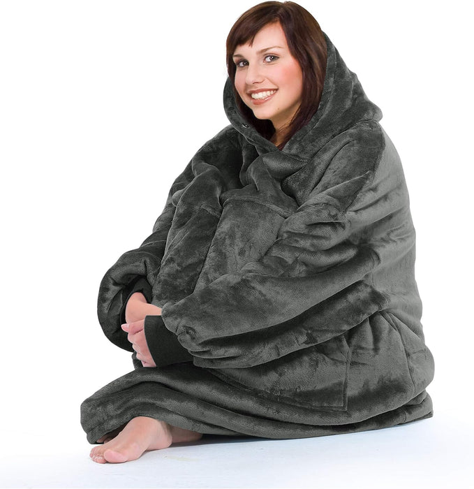 Oversized Blanket Hoodie Sweatshirt, Wearable Sherpa Lounging Pullover for Adults Women Men