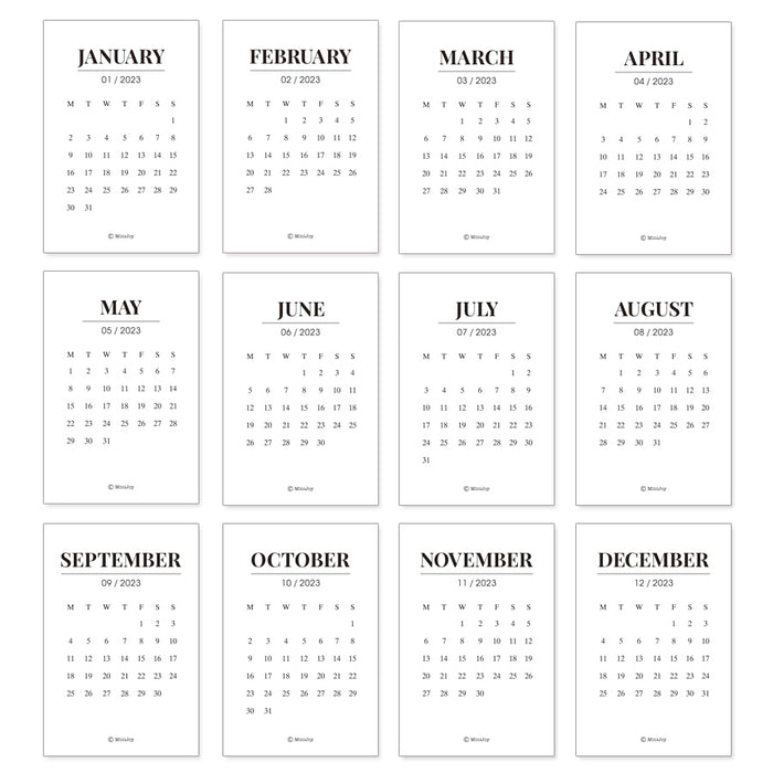 Manual Account 2023 Monthly Calendar Small Card