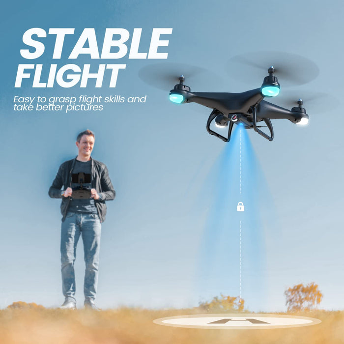 HS110D FPV RC Drone with 1080P HD Camera Live Video 120°Wide-Angle Wifi Quadcopter with Gravity Sensor, Voice & Gesture Control, Altitude Hold, Headless Mode, 3D Flip RTF 2 Batteries