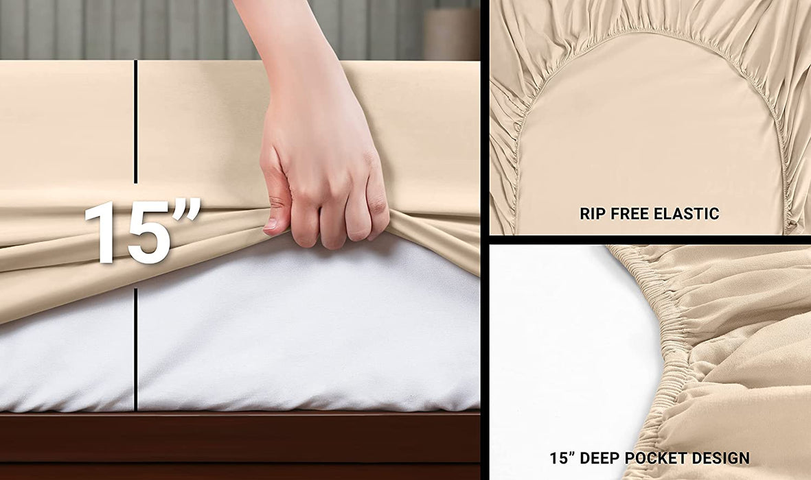 Queen Bed Sheets Set - 4 Piece Bedding - Brushed Microfiber - Shrinkage and Fade Resistant - Easy Care (Queen, Beige)