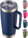 20 Oz Tumbler Mug with Lid and Straw, Insulated Travel Coffee Mug with Handle, Double Wall Stainless Steel Vacuum Coffee Tumbler, Thermal Coffee Cup, Navy Blue
