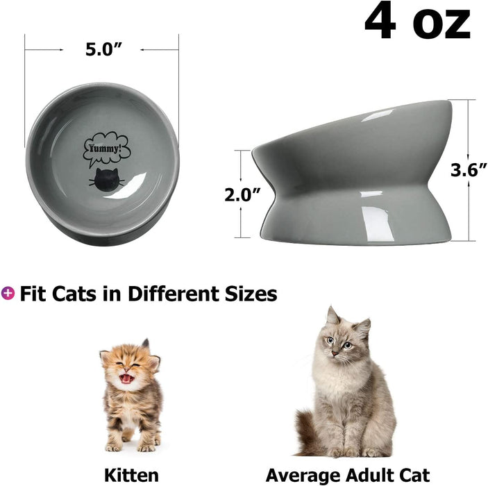 Raised Cat Food Bowl, Ceramic Elevated Cat Bowl, Title Angle Protect Cat'S Spine, anti Vomiting Cat Dish, Backflow Prevention, Grey
