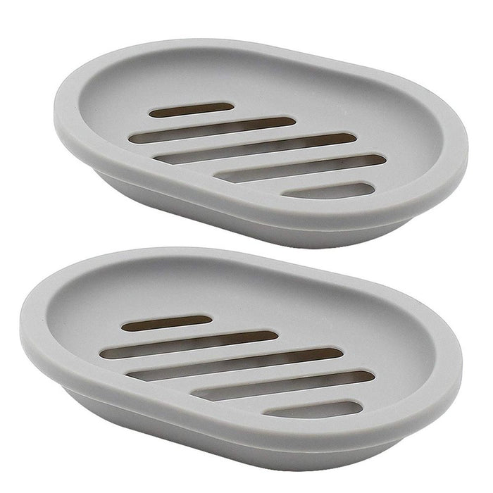 2-Pack Soap Dish with Drain, Soap Holder, Soap Saver, Easy Cleaning, Dry, Stop Mushy Soap (Grey)