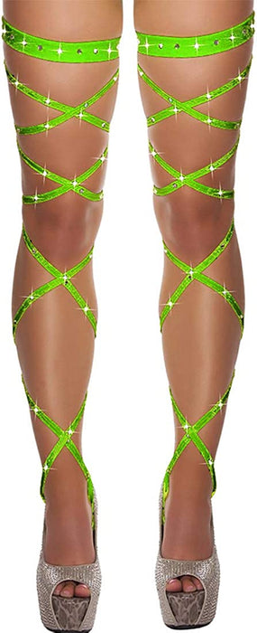 Women Criss Cross Sparkle Glitter Rhinestone Crystal over Knee Thigh High Stockings