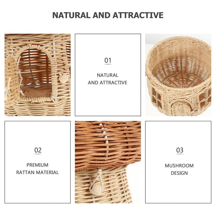 1Pc Hand Woven Rattan Mushroom Shape Storage Basket Lovely Desktop Adornment