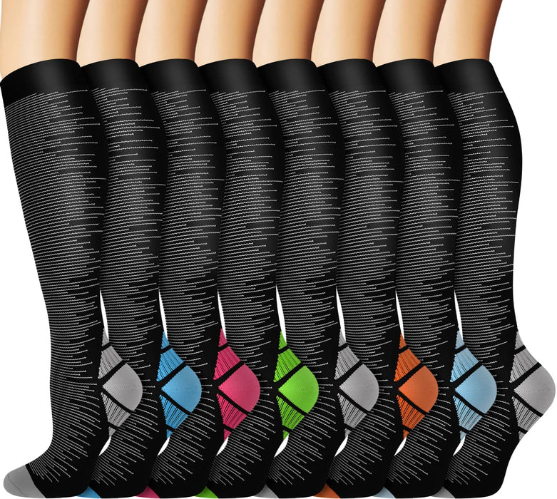 Graduated Copper Compression Socks for Men & Women Circulation 8 Pairs 15-20Mmhg - Best for Running Athletic Cycling