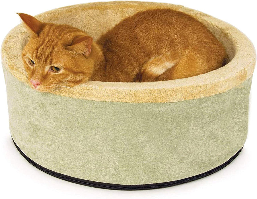 K&H PET PRODUCTS Thermo-Kitty, Heated Cat Bed Large 20 Inches Sage/Tan