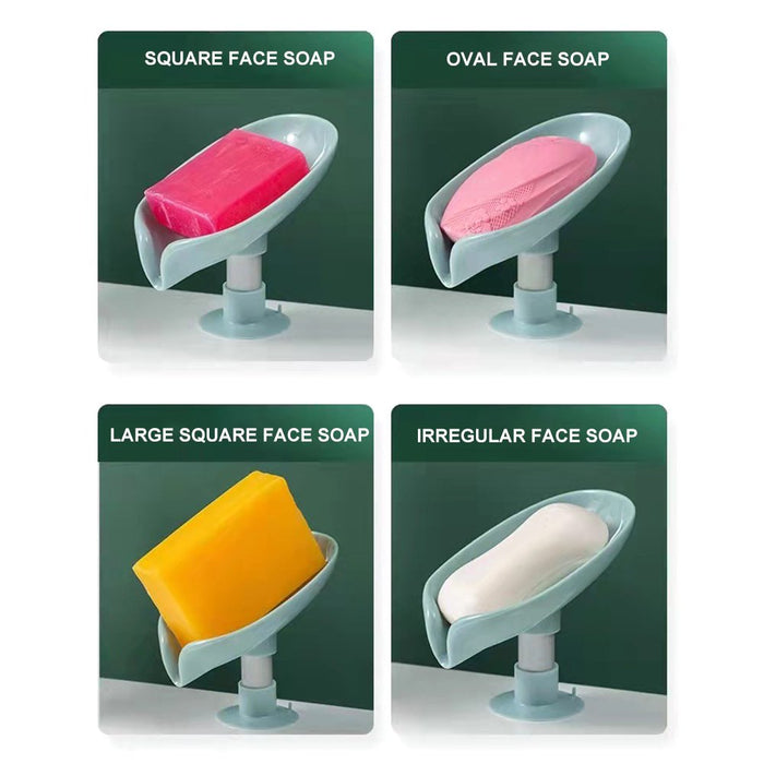 4/1 Piece Soap Dish Holder Self Draining Soap Holder Leaf Shape Bar Soap Holder Soap Saver with Suction Cup for Shower Bathroom Tub Kitchen Sink Plastic Tray Holder