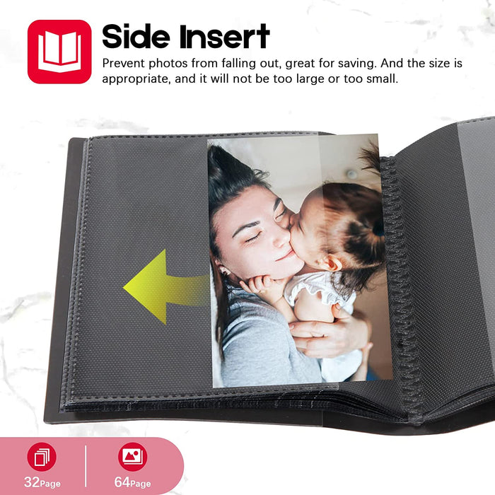 Small Photo Album 4X6 Photos Black Inner Page with Strong Elastic Band, Each Small Album Holds 64 Photos, 4X6 Mini Book Photo Pictures Album Birthday Christmas Photo Albums Wedding Anniversary (Black)