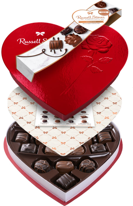 Russell Stover Valentine'S Day Red Foil Heart Assorted Milk & Dark Chocolate Gift Box, 10 Oz. (≈ 17 Pieces)