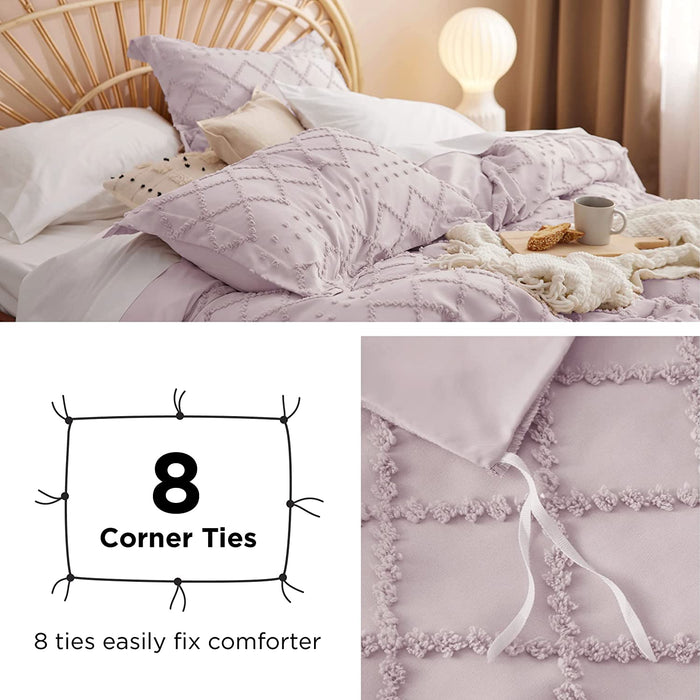 Bedsure Boho Duvet Cover Queen - Boho Bedding, Tufted Queen Duvet Cover for All Seasons, 3 Pieces Embroidery Shabby Chic Home Bedding Duvet Cover Set (Dusty Pink, Queen, 90X90)