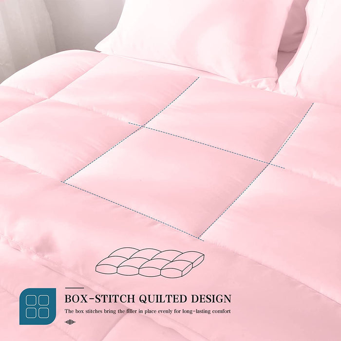 Full Size 7 Pieces Bed in a Bag Bedding Set - Lightweight Pink Comforter Set, All Season Ultra Soft down Alternative Bedding Comforter Set with Comforter, Pillowcases, Flat Sheet, Fitted Sheet