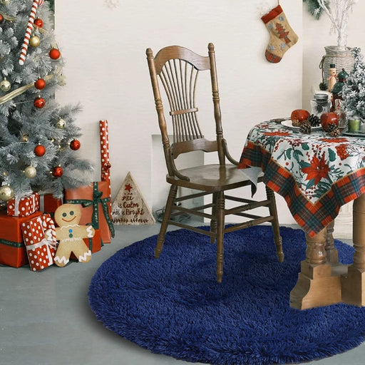 Fluffy Plush Modern Rugs for Bedroom Comfortable Soft Home Decor Shag Rug Cute Circle Carpet for Girly Boy Baby Room Dormitory Living Room Rug(4X4 Feet Navy Blue)