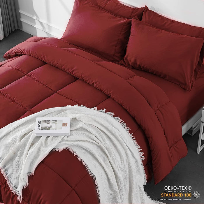 Full Size 7 Pieces Bed in a Bag Bedding Set - Lightweight Red Comforter Set, All Season Ultra Soft down Alternative Bedding Comforter Set with Comforter, Pillowcases, Flat Sheet, Fitted Sheet
