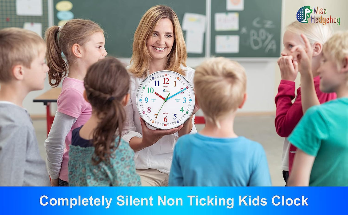 Telling Time Teaching Clock, Silent Non Ticking Analog Battery Operated Learning Clock for Kids, Perfect Room & Wall Decor for School Classrooms, Playrooms and Kids Bedrooms