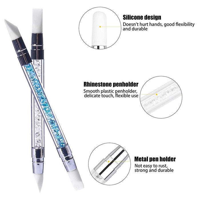 5Pcs Silicone Nail Art Acrylic Pen Brushes Set Rhinestone Nail Polish Carving Pen Rubber Tip Nail Brushes for 3D Effect Shaping Drawing Dotting Tools.
