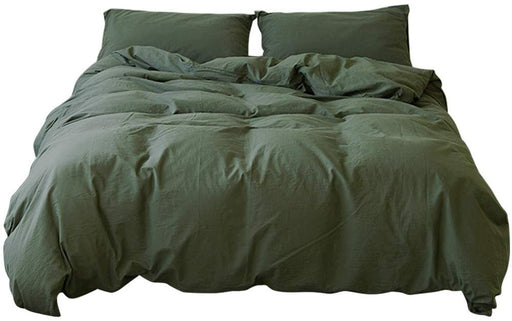 Dark Green Duvet Cover Soft Washed Cotton Bedding Collection for Adults Queen Bed Quilt Cover Solid Color Simple Bedroom Set Breathable and Comfortable