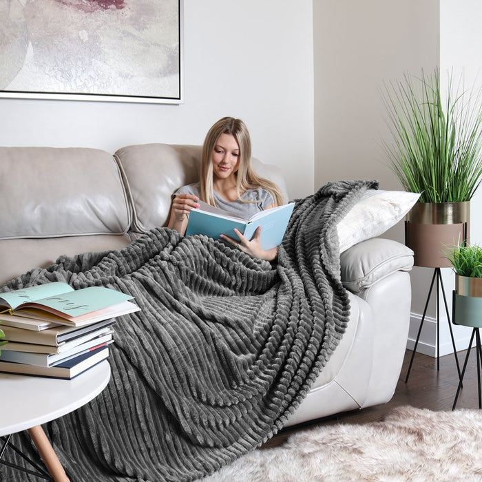 Cut Plush Fleece Throw Blanket - Super Soft Lightweight Fuzzy Luxury Bed Blanket for Sofa Couch Bed, Twin (66" X 90") Gray