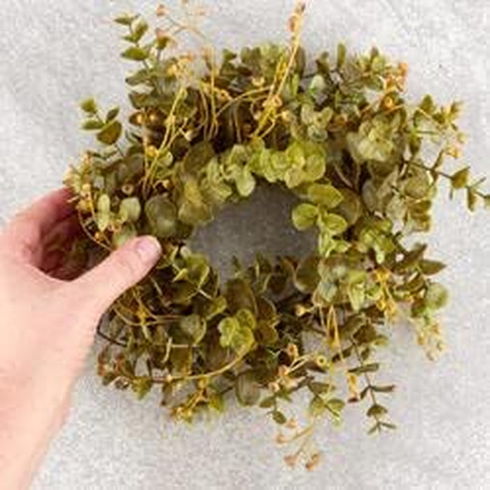 Set of 2 Artificial Grapevine and Eucalyptus Candle Ring or Wreath for Home Decor, and Displaying
