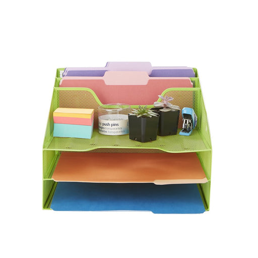 Mind Reader 3-Tier Mesh Desk File Organizer Tray with 5 Compartments, Green