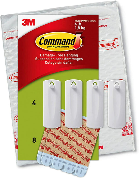 Command Sawtooth Picture Hangers, Damage Free Hanging Frame Hangers, No Tools Wall Hooks for Hanging Sawtooth Frames in Living Spaces, 4 White Picture Frame Hangers and 8 Command Strips