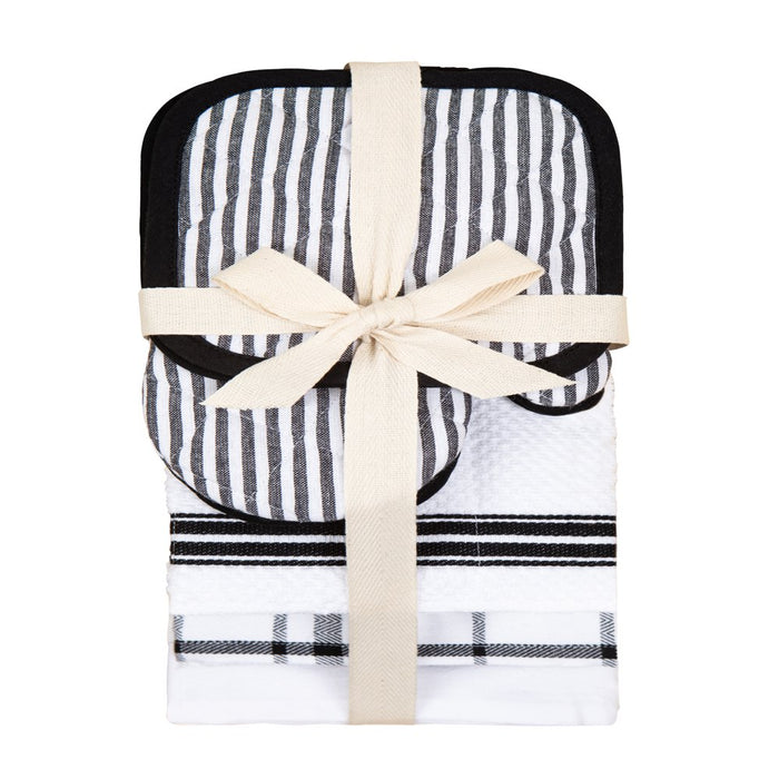 Mainstays, 20 Piece Set, Terry & Flat Kitchen Towel, Dish Cloth, Flour Sack, Oven Mitt, Pot Holder Black