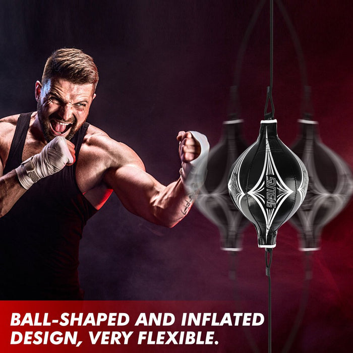 Professional PU Leather Fight Gear Speed Ball, Fitness Workout Training Leather Punching Floor to Ceiling Speed Dodge Striking Ball, Double End Bag Gym Boxing Sports Punch Bag Training Agility