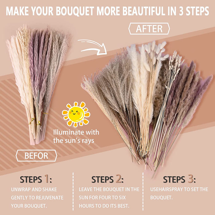 Pampas Grass Home Decor,100Pcs Dried Flowers Bouquet for Wedding Floral Arrangements,Home Decorations,Party Decorations