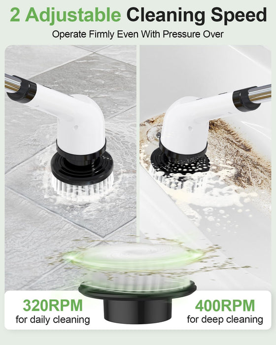 Electric Spin Scrubber, Cordless Cleaning Brush with 9 Replaceable Brush Heads, 1.5H Power Dual Speed, Shower Scrubber with Extension Handle for Bathroom Tub Tile Floor Car