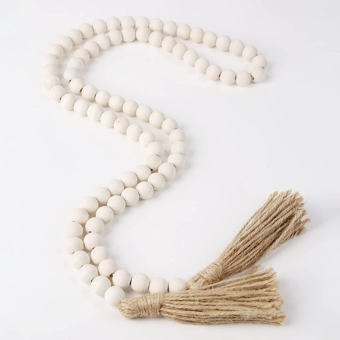 Farmhouse Beads 58In Wood Bead Garland with Tassels Rustic Country Decor Prayer Boho Beads Big Wall Hanging Decor