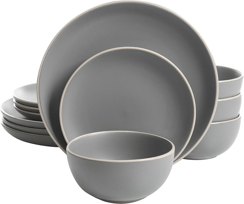 Gibson Home Rockaway round Stoneware Dinnerware Set, Service for 4 (12Pcs), Blue