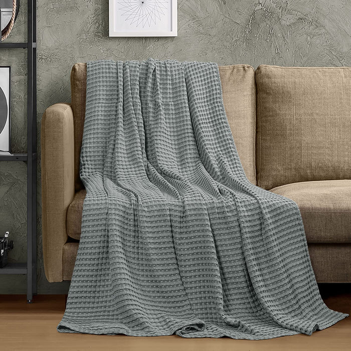 Cotton Waffle Blanket 300 GSM (Cool Grey - 90X108 Inches) Soft Lightweight Breathable Bed Blanket King Size Layering Any Bed for All Season