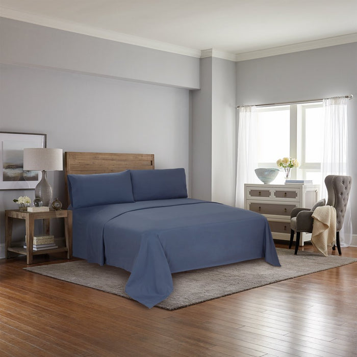 Mainstays Copper-Infused Cooling Microfiber Bed Sheet Set, Queen, Washed Indigo, 4 Piece