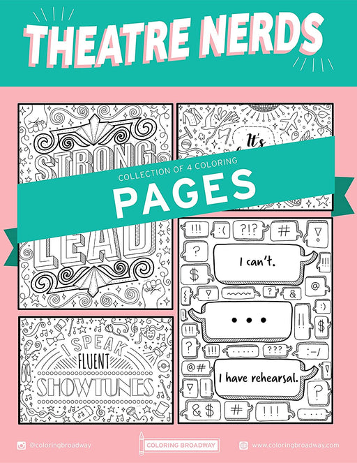 THEATRE NERDS COLORING PAGES by  | Hand-Drawn Illustrations - Printed on Matte Card Stock (8.5" X 11") - Set of 4 Individual Pages