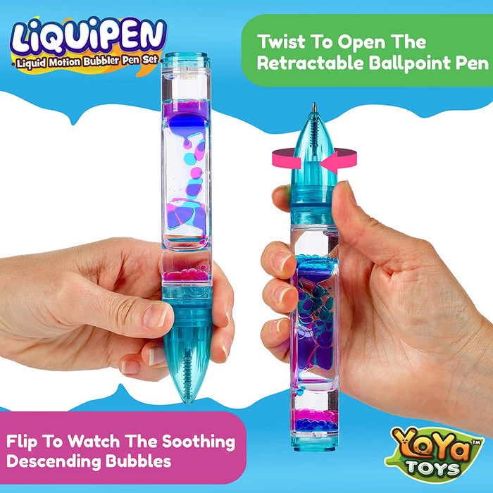 Liquipen - Liquid Motion Bubbler Pens Sensory Toy (3 Pack) - Writes like a Regular Pen - Colorful Liquid Timer Pens Great for Stress and Anxiety Relief - Cool Fidget Toys for Kids and Adults