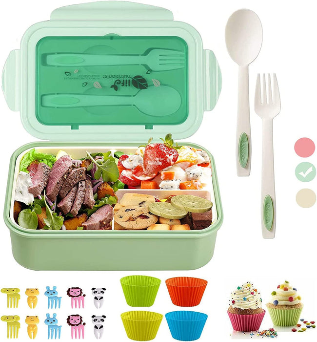 Bento Lunch Box for Adult, Bento Boxes with Fork Spoon&Muffin Silicone Cup, Compartment Bento Box Leak Proof, Microwavable Lunch Containers, Bento Box with Utensils for Work/Picnic