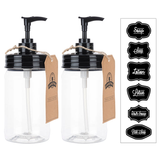 Black Mason Jar Soap Dispenser - Rust Proof Plastic with Plastic Pint Jar - Two Pack!