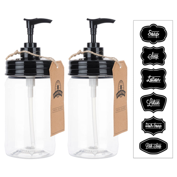 Black Mason Jar Soap Dispenser - Rust Proof Plastic with Plastic Pint Jar - Two Pack!