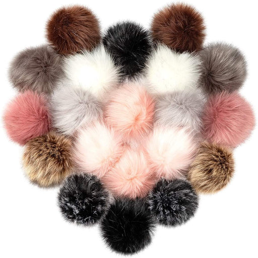 20 Pcs Faux Fur Pom Poms for Hats - 4 Inch Fluffy Pom Poms with Elastic Loop for DIY Crafts, Removable Knitting Accessories for Shoes Scarves Gloves Bags Keychains (10 Color-Dark)