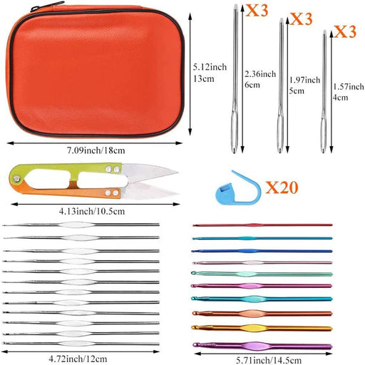 54 Pcs Crochet Needles Set, Crochet Hooks Kit with Storage Case, Ergonomic Knitting Needles Blunt Needles Stitch Marker DIY Hand Knitting Craft Art Tools for Beginners