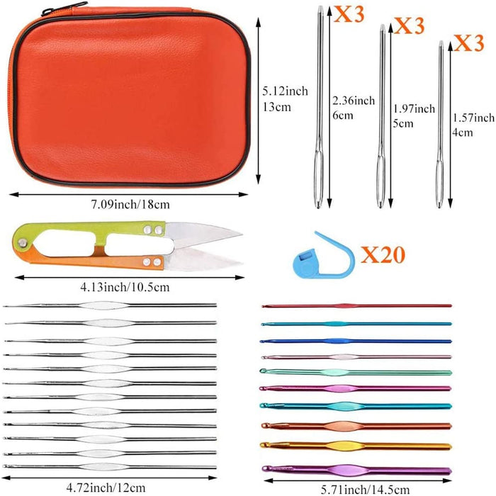 54 Pcs Crochet Needles Set, Crochet Hooks Kit with Storage Case, Ergonomic Knitting Needles Blunt Needles Stitch Marker DIY Hand Knitting Craft Art Tools for Beginners